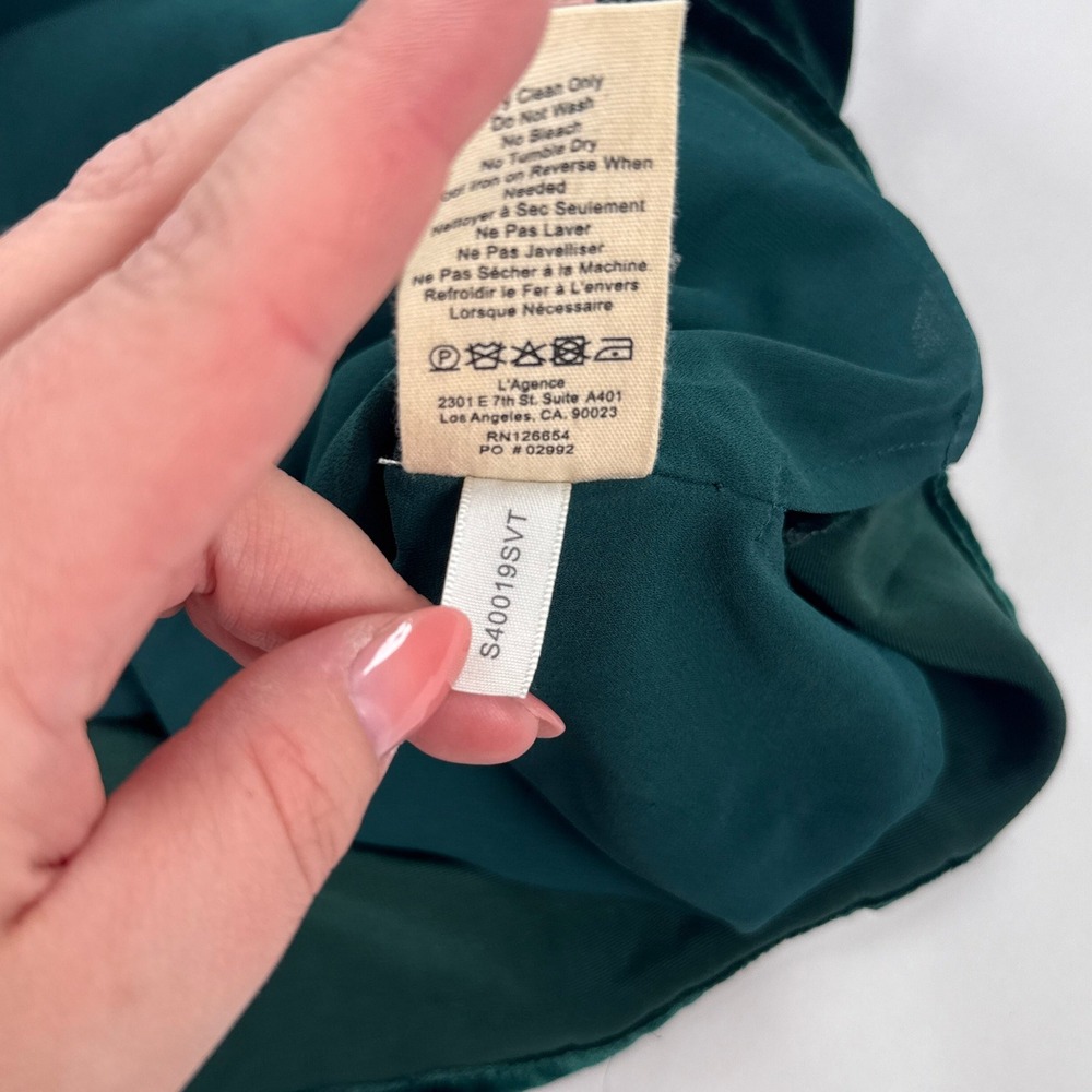 L'AGENCE Womens Cami S Green Jane Silk Velvet Tank Top Luxe Minimalist Night Out - Picture 6 of 10